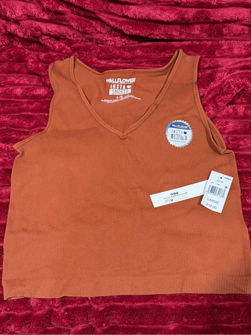 Wallflower Women's Ribbed V-Neck Tank Top — Burnt Orange